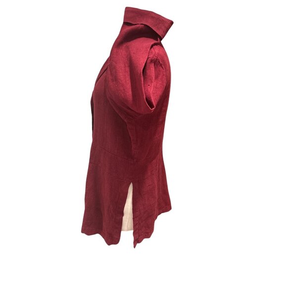 Vintage Red Button-Down Long-Sleeve Linen Blazer Jacket With Notched Lapel Colla - Picture 2 of 12